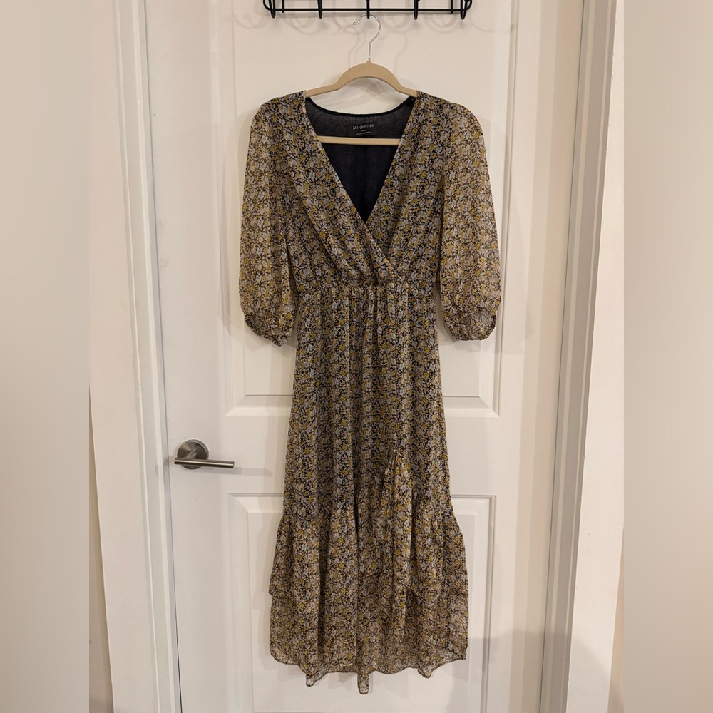 MINKPINK Black and Yellow Floral Dress